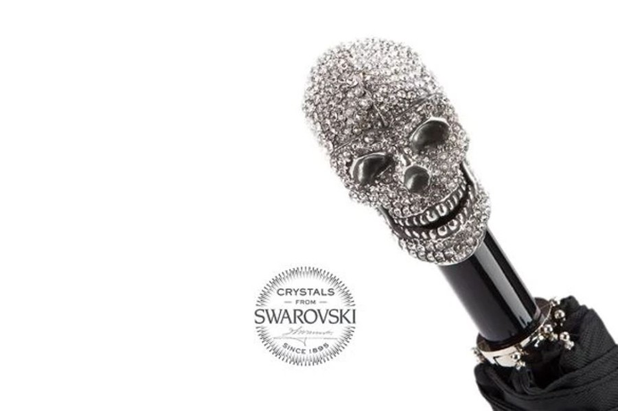 Herren Pasotti Regenschirme | Pasotti Regenschirm Oxford Totenkopf Swarovski Silber