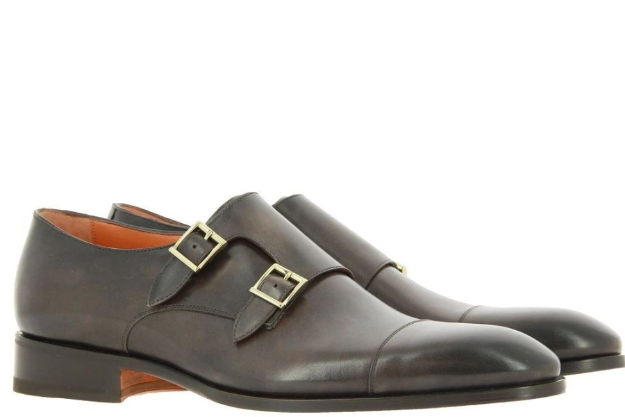 Herren Santoni Slippers | Santoni Monk Leather Brown