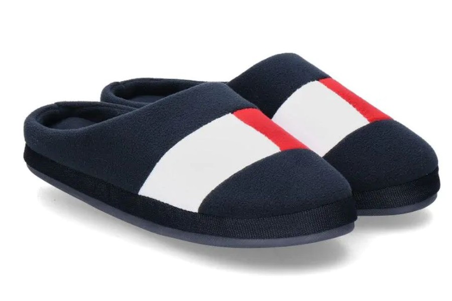 Herren Tommy Hilfiger Hausschuhe | Tommy Hilfiger Hausschuhe Herren Flag Homeslipper -Dunkelblau