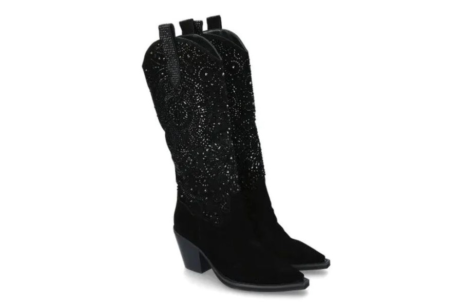 Damen Alma en pena Stiefel | Alma En Pena Cowboy Boots Crosta Black Strass- Schwarz