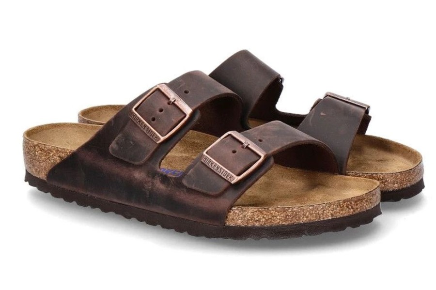 Herren Birkenstock Hausschuhe | Birkenstock Pantolette Arizona Normal Fettleder Habana (44)