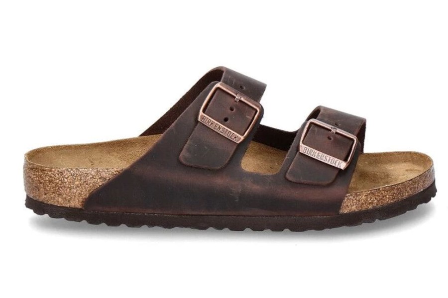 Herren Birkenstock Hausschuhe | Birkenstock Pantolette Arizona Normal Fettleder Habana (44)