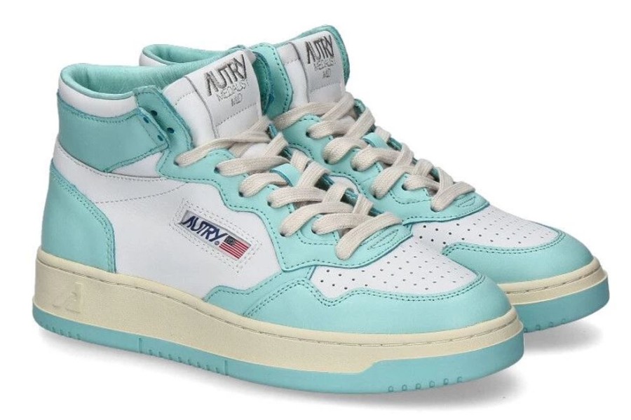 Damen Autry Sneaker | Autry Mid-Cut Sneaker White Turquoise Wb20