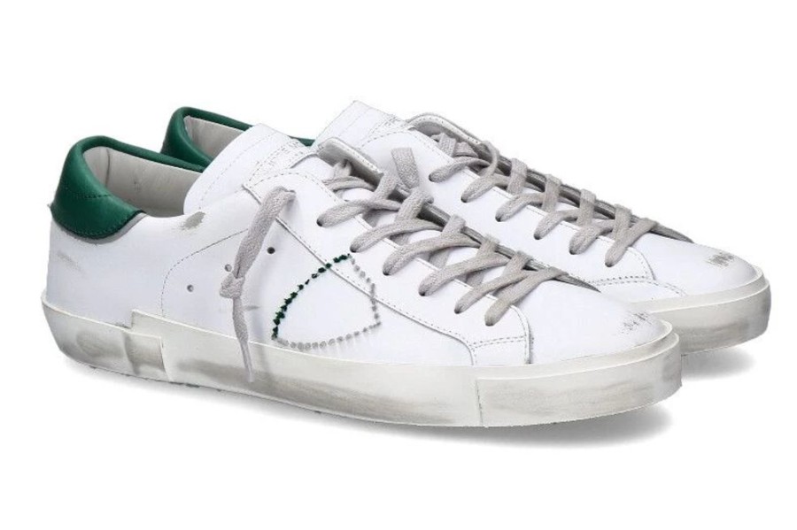 Herren Philippe Model Sneakers | Philippe Model Sneaker Low Man Broderie Blanc Vert