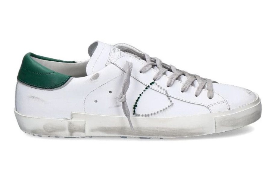 Herren Philippe Model Sneakers | Philippe Model Sneaker Low Man Broderie Blanc Vert