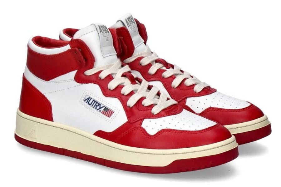 Herren Autry Sneakers | Autry Sneaker Mid Man Leather White Red