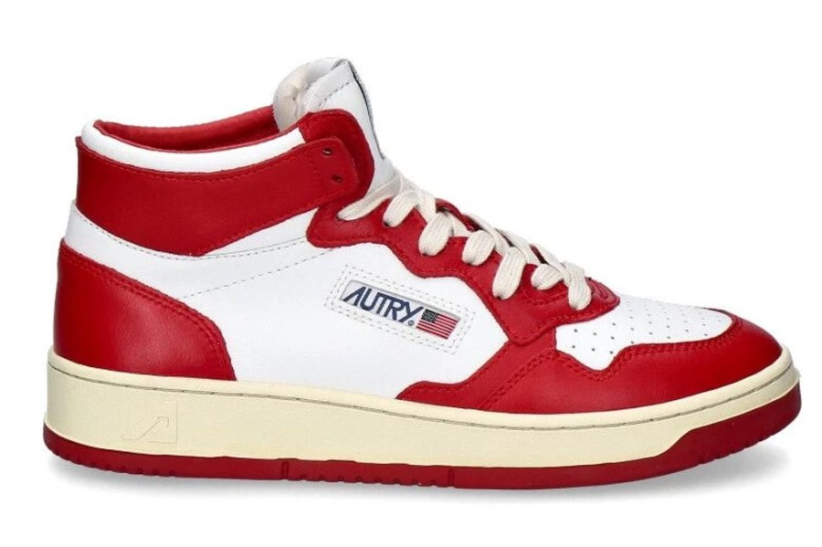 Herren Autry Sneakers | Autry Sneaker Mid Man Leather White Red