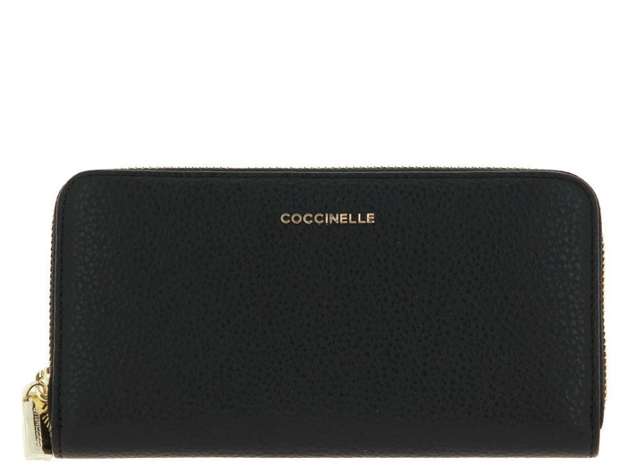 Damen Coccinelle Geldb?Rsen | Coccinelle Portemonnaie Grain Leather Metallic Soft Noir