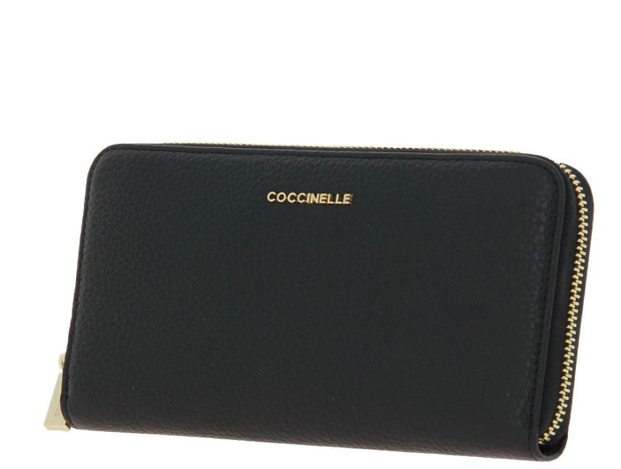 Damen Coccinelle Geldb?Rsen | Coccinelle Portemonnaie Grain Leather Metallic Soft Noir