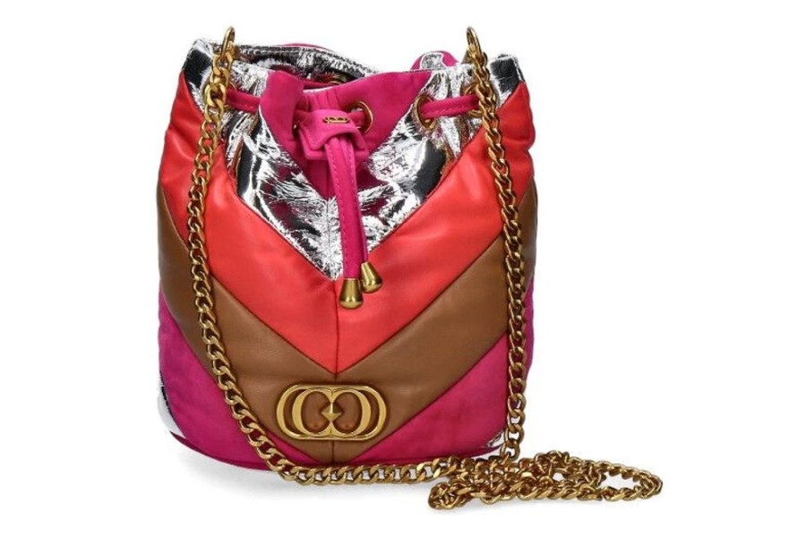 Damen La Carrie Taschen | La Carrie Beuteltasche Amitola Stripes Mix Leather Multi Fuxia