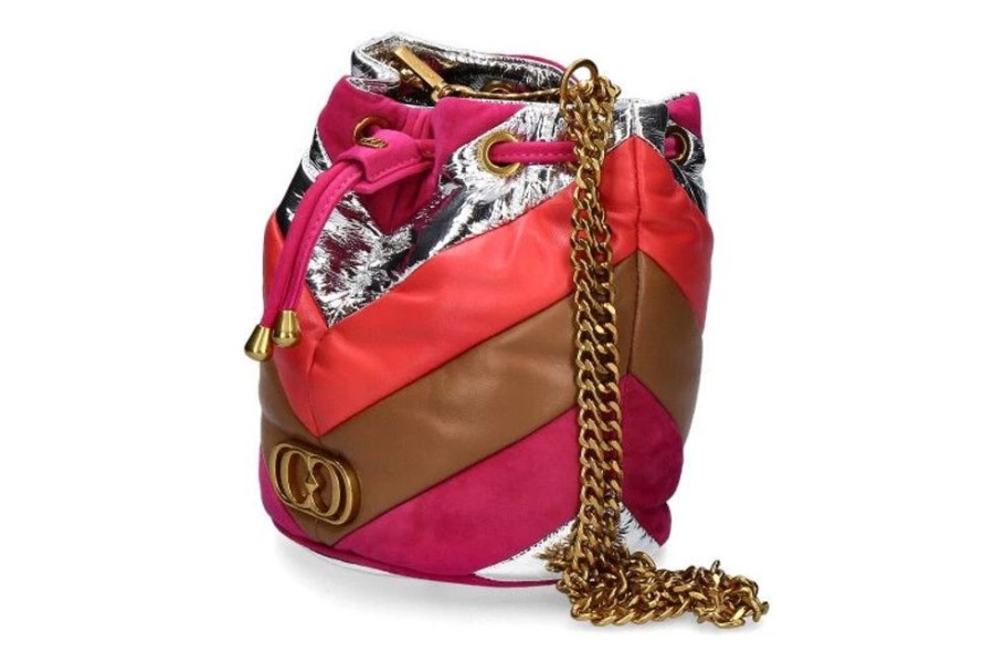 Damen La Carrie Taschen | La Carrie Beuteltasche Amitola Stripes Mix Leather Multi Fuxia