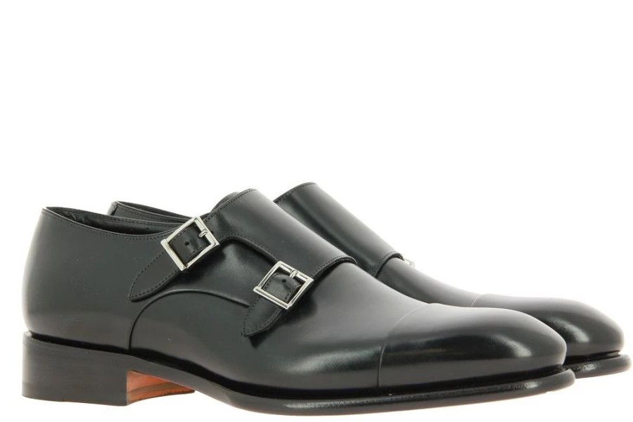 Herren Santoni Schnurer | Santoni Monk Leather Black