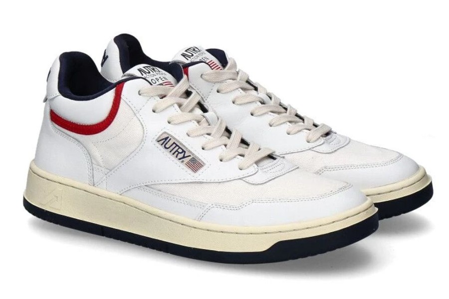 Herren Autry Sneakers | Autry Mid Cut Sneaker Open Mid White Blue Red Ce15