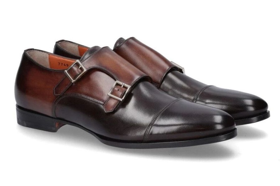 Herren Santoni Slippers | Santoni Monk Leather Brown (43U00Bd)