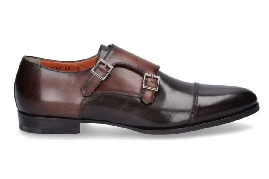 Herren Santoni Slippers | Santoni Monk Leather Brown (43U00Bd)